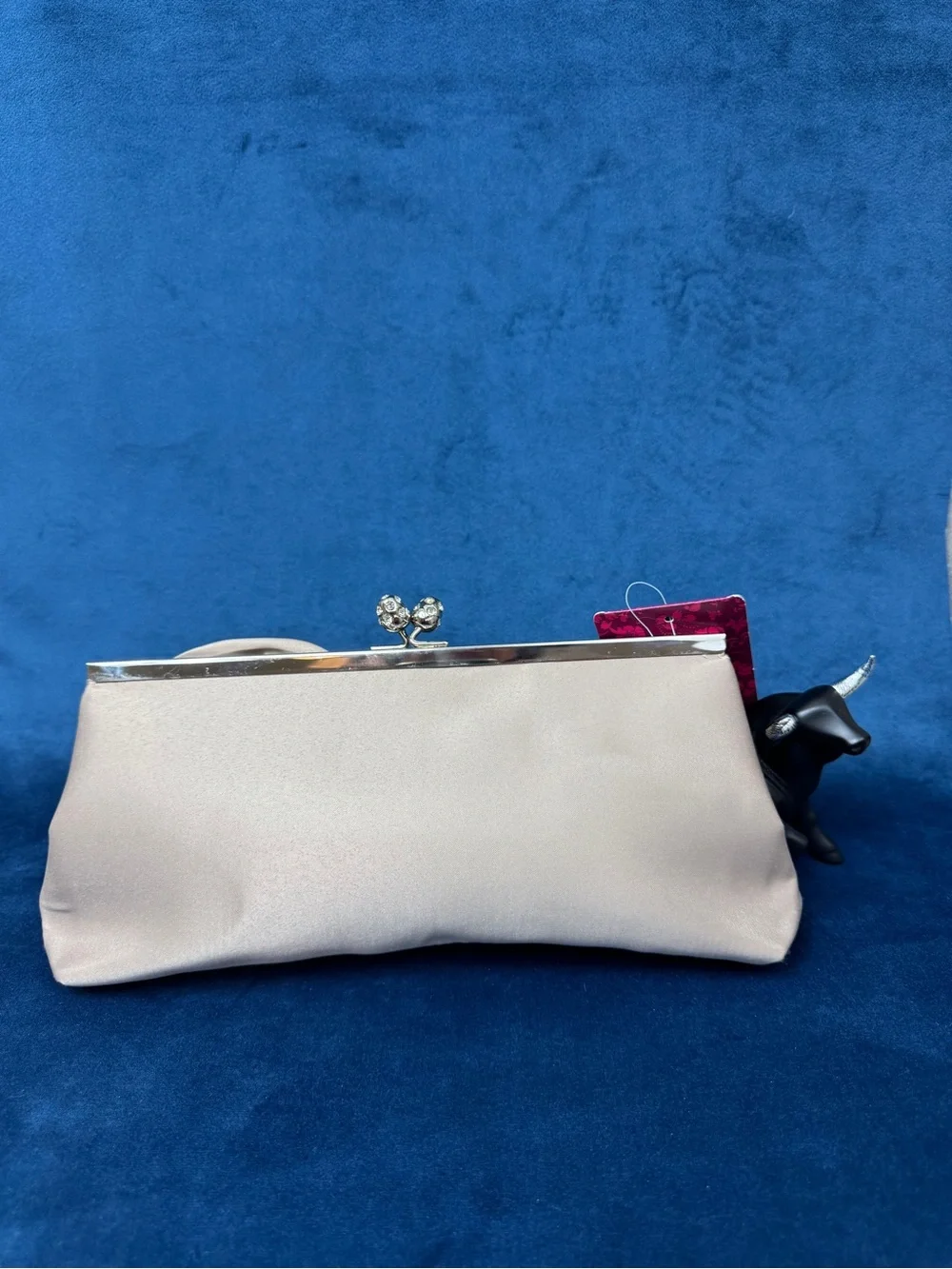 Lulu Townsend Taupe Satin Rose Frame Clutch